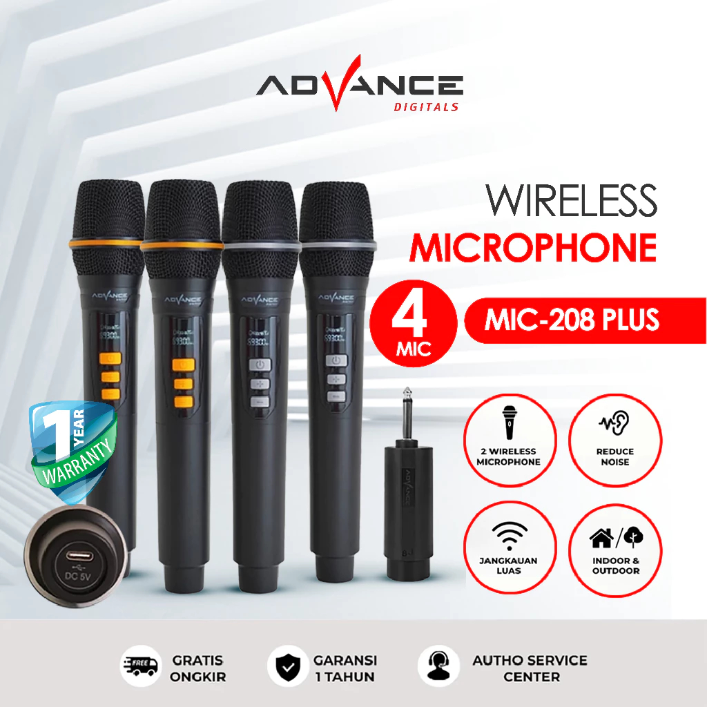 ADVANCE MIC-208 plus 4 Mic Digital Wireless Mic Microphone/Mikrofon Bluetooth Profesional Mic Wirele