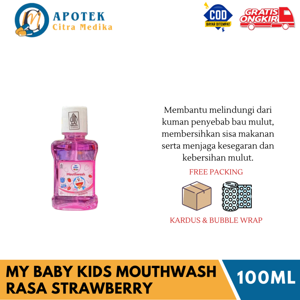 MY BABY 𝐊𝐈𝐃𝐒 𝐌𝐎𝐔𝐓𝐇𝐖𝐀𝐒𝐇 𝟏𝟎𝟎𝐌𝐋 𝐑𝐀𝐒𝐀 𝐒𝐓𝐑𝐀𝐖𝐁𝐄𝐑𝐑𝐘 - Obat Kumur Untuk Anak-Anak Mencegah Bau Mulut