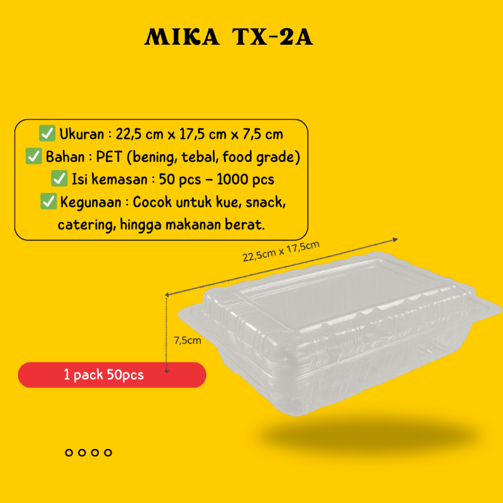 [1 Pack 50 Pcs]Mika Makan TX-2A – Kotak 2 Sekat Praktis & Higienis | Ukuran Pas untuk Nasi + Lauk