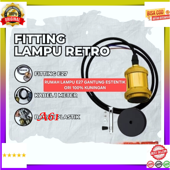 A61 FITTING LAMPU ESTENTIK ORI 100% RUMAH LAMPU E27 GANTUNG KUNINGAN MODEL RETRO JADUL DEKORASI LAMP