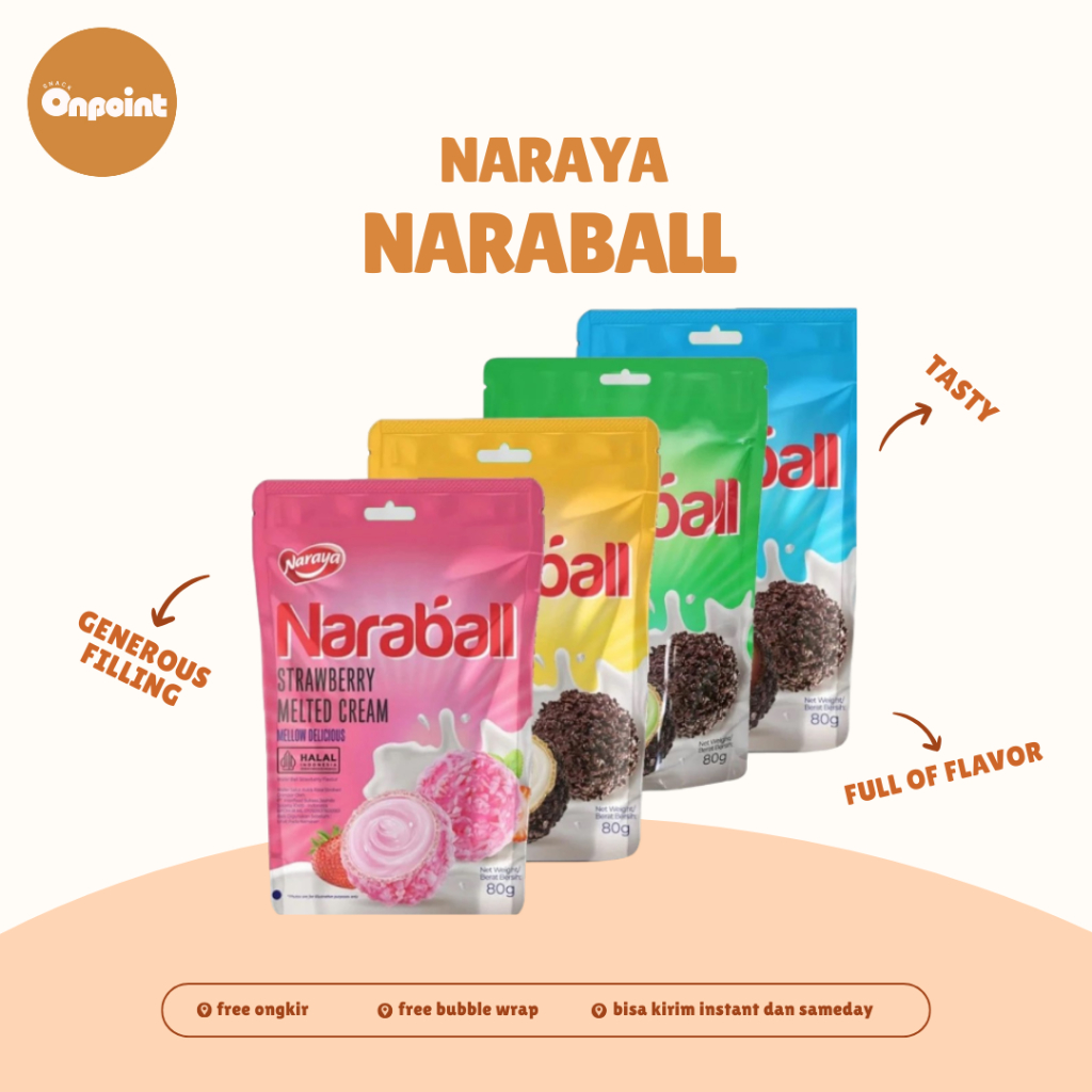 

Naraya Naraball Melted Cream | Snack Wafer Ball Dengan Isian Krim Varian Rasa