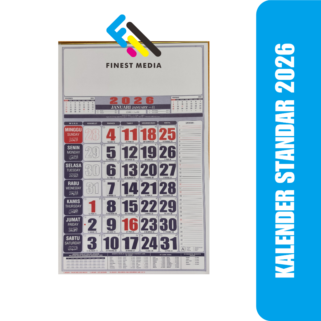 

KALENDER DINDING 2026 - 12 LEMBAR - KALENDER KERJA STANDAR TERMURAH