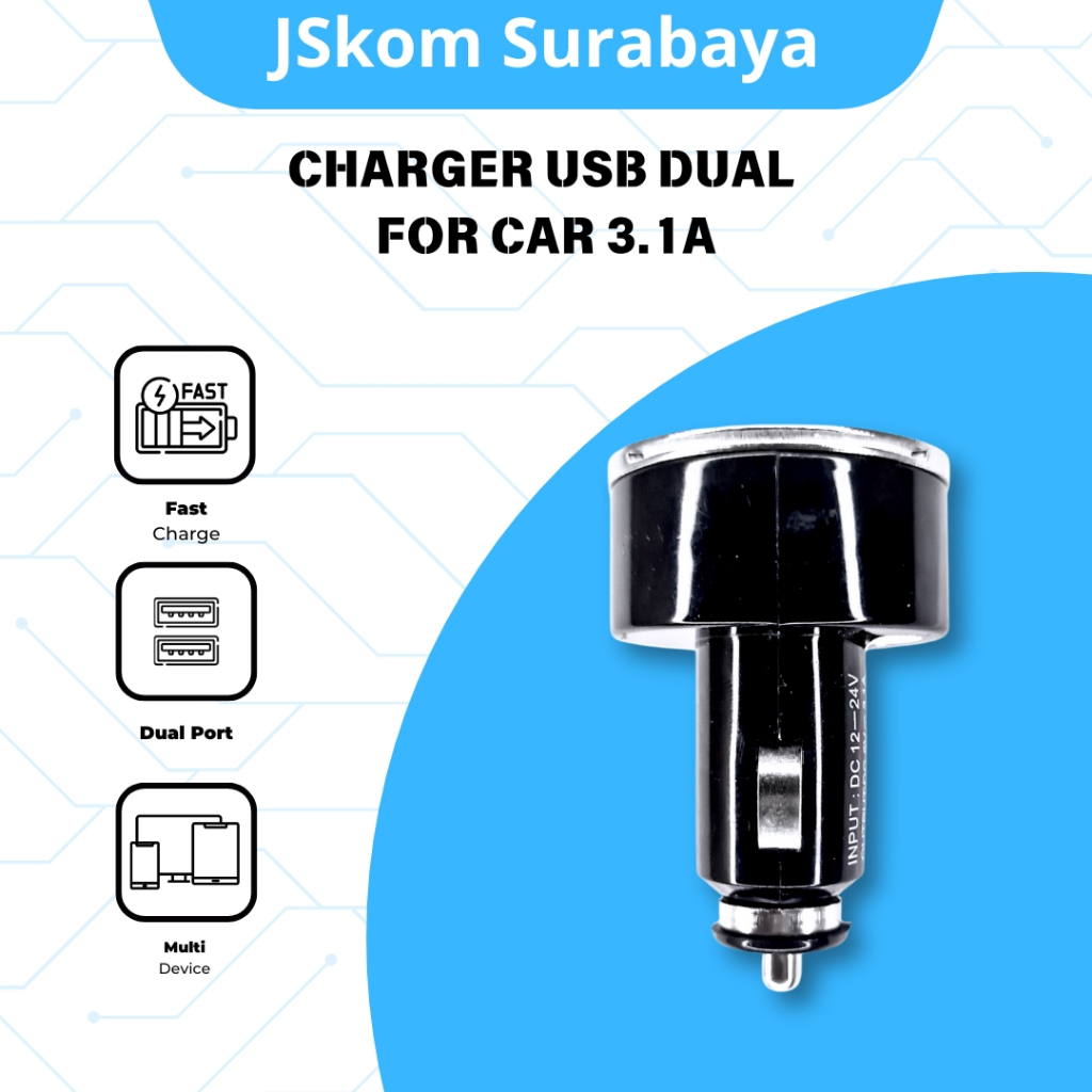 CAR CHARGER  USB DUAL 3.1A
