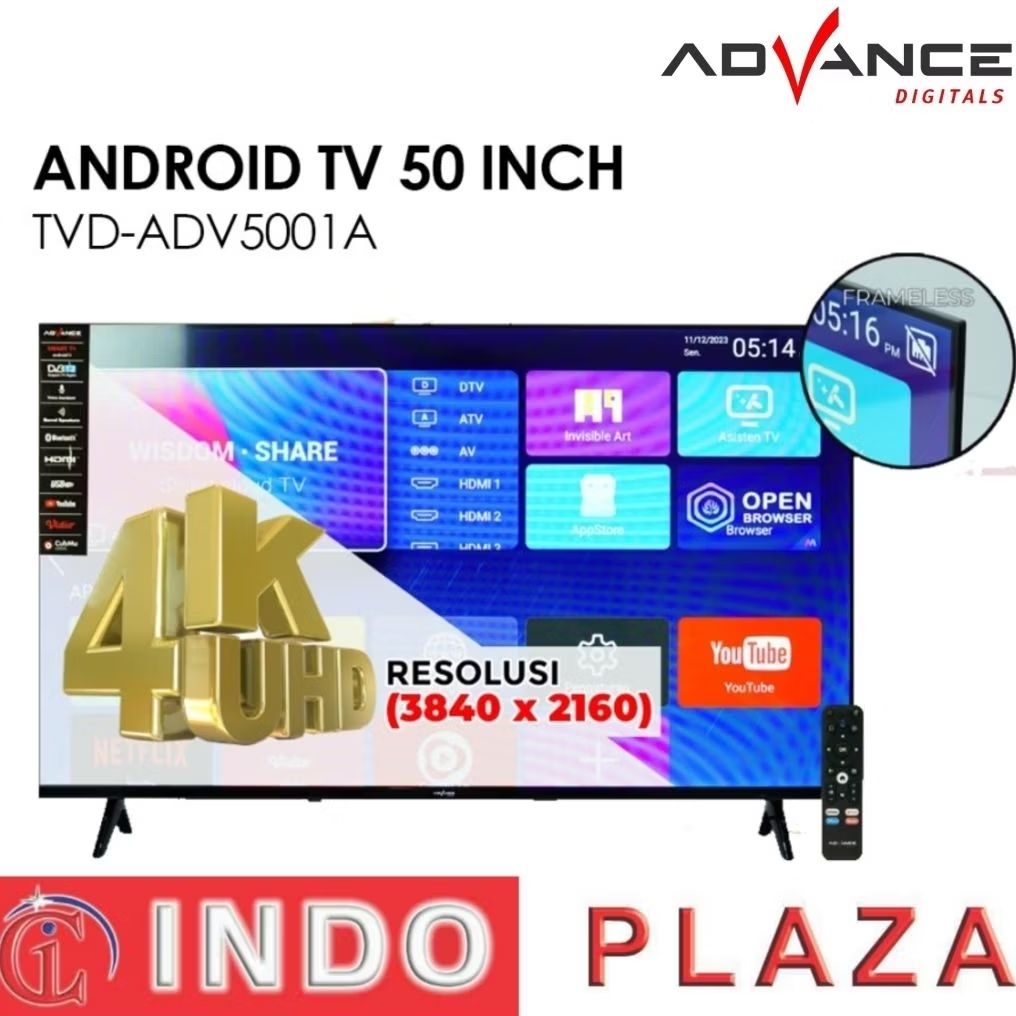 TV ADVANCE ED ANDROID 50INCH ADV-500IA SMART TV FRAMELESS