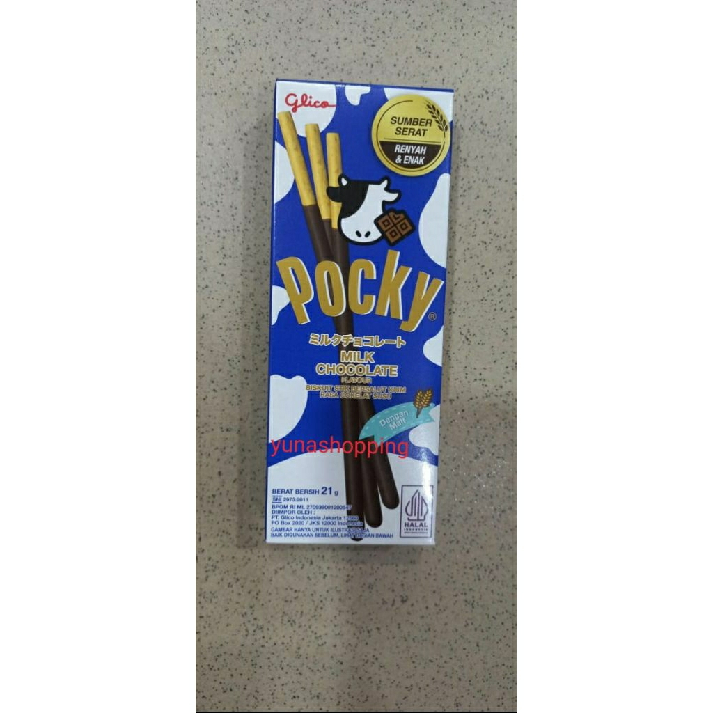 

Pocky biskuit stik bersalut krim rasa coklat susu 21g