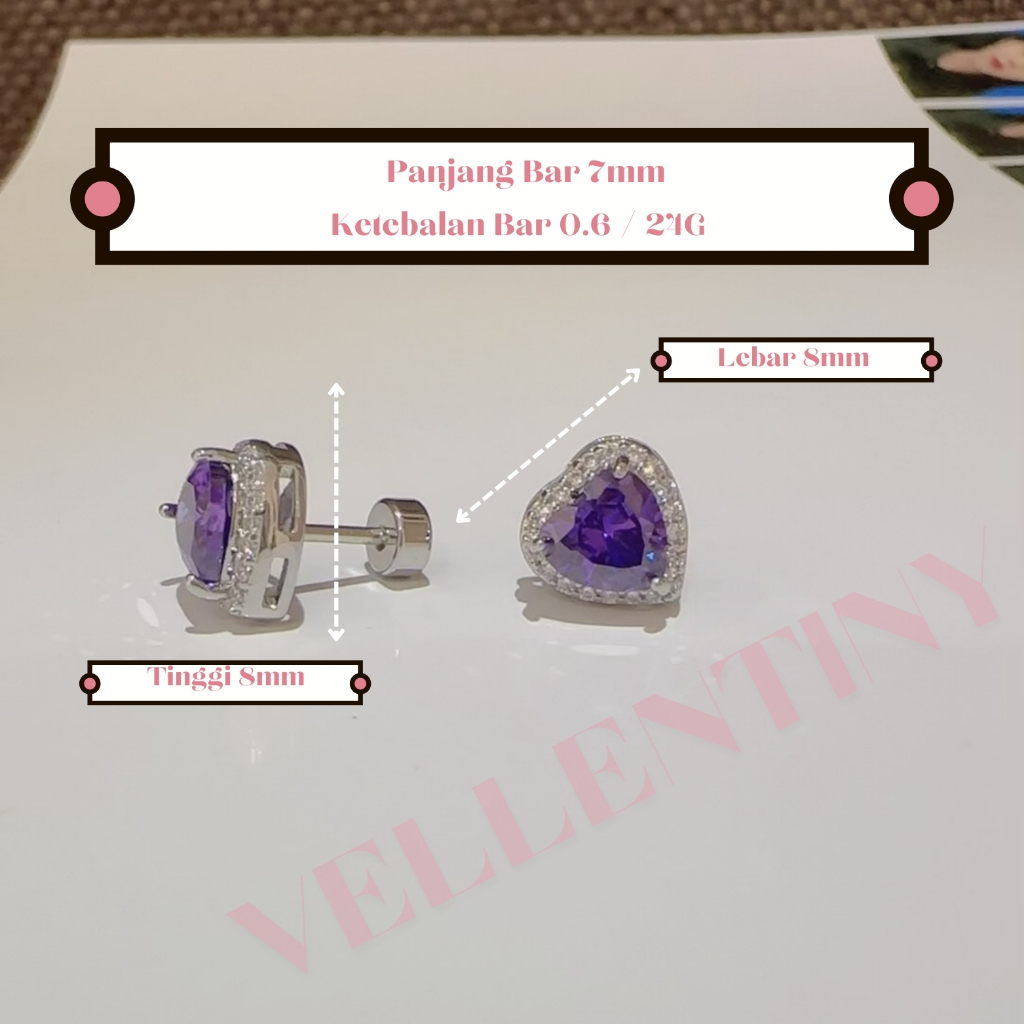 (Sepasang) Anting Tindik Barbel Titanium Lapis Emas 18K -  Vellentiny