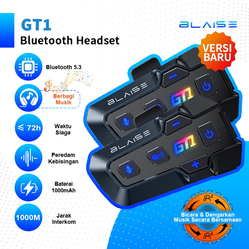BLAISE GT1 Intercom Helm Waterproof Musik Sharing Interkom Mic Helm Intercom 2 orang Bluetooth Helm