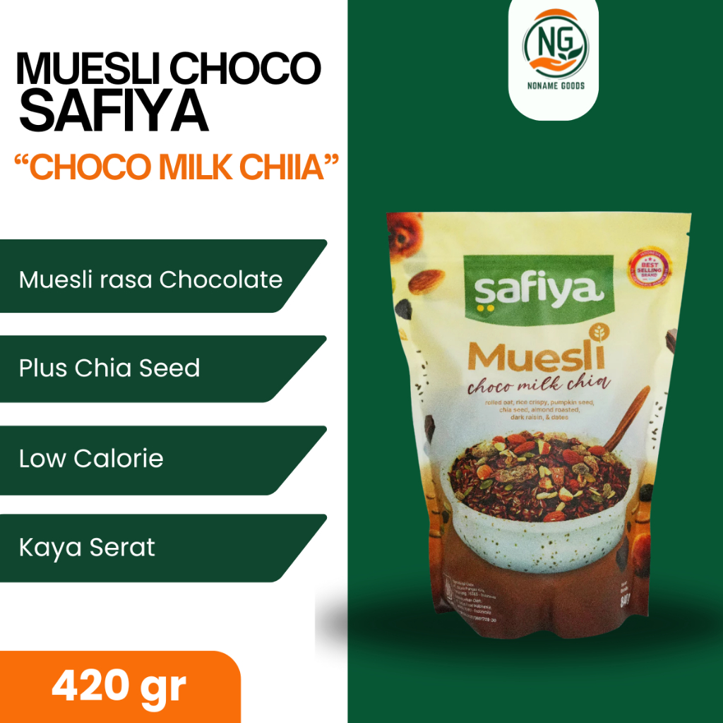 

MUESLI CHOCO MILK SAFIYA 420 Gram WITH CHIASEED SEREAL COKELAT OATMEAL DIET PREMIUM SARAPAN