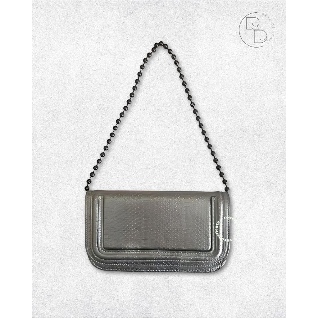 [SALE] ZARA Clutch Bag Metalik | Tas Bahu dengan Detail Rantai Hitam
