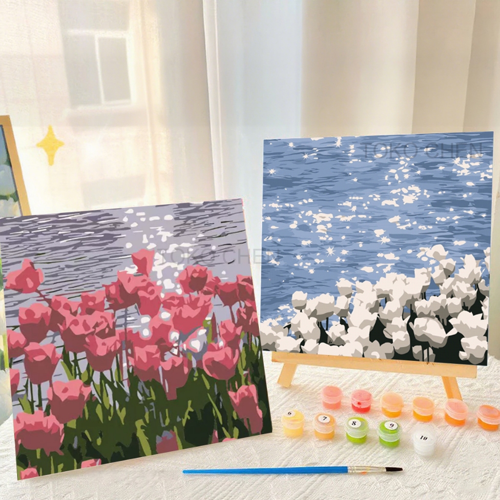 

20x20cm DIY Paint By Number Lukisan Kanvas Dengan Kayu Frame Dekorasi Ruangan