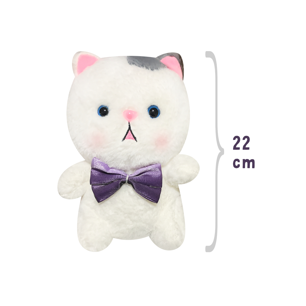 Boneka Kucing Putih Pita Lucu - Boneka Kucing Lucu, Pita Gemesin, Mainan Lembut