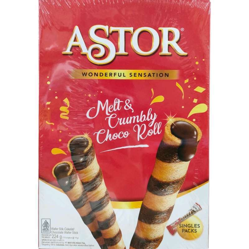 

ASTOR SINGLES WAFER STIK COKELAT 12.5Gr X 20 BUNGKUS / ASTOR SINGLES CHOCOLATE ROLL WAFER ASTOR WAFER CHOCOLATE