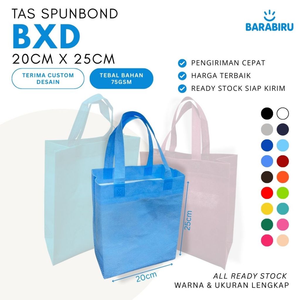 

[ Tas Spunbond ] Tote Bag Handle Box Lebar Bawah Ukuran 20x25 Tote Bag Warna Suvenir