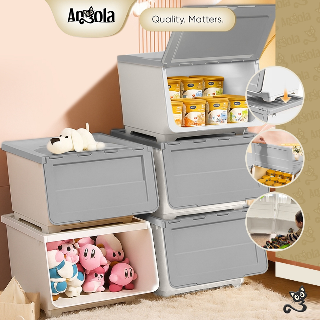 ANGOLA Rak Plastik Susun Dengan Roda C32 Container Box Penyimpanan Boneka/Mainan/Snack/Perlengkapan Rumah/Rak Serbaguna