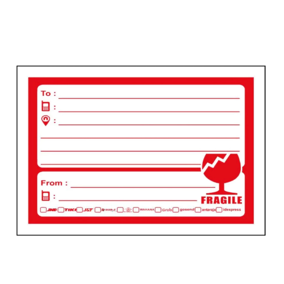 

STIKER LABEL PENGIRIMAN QTY 100 FRAGILE UNBOXING RESI FW