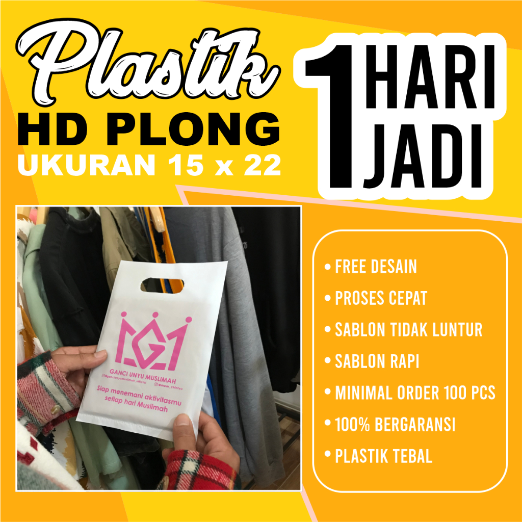

(isi 100 pcs) Plastik Sablon Packing Olshop HD Plong 15x22 Murah, FREE DESIGN