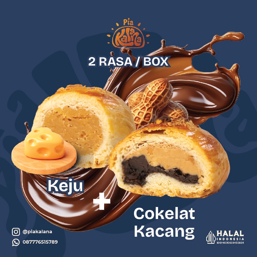 

Pia Kalana Khas Bali - 2 Rasa ( Keju dan Cokelat Kacang ) isi 8 pcs / box