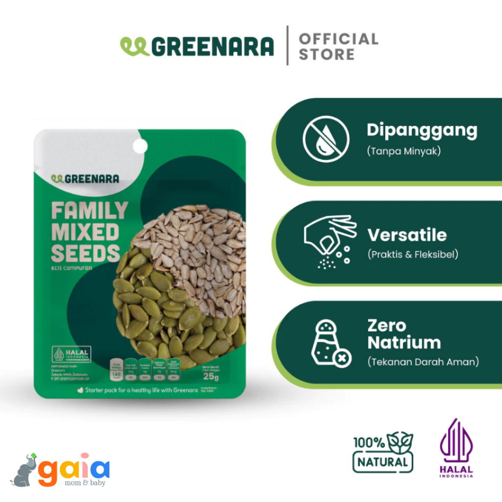 

Greenara Family Mixed Seed 25gr | Snack Sehat | Pumpkin Sunflower Seeds | Camilan Diet