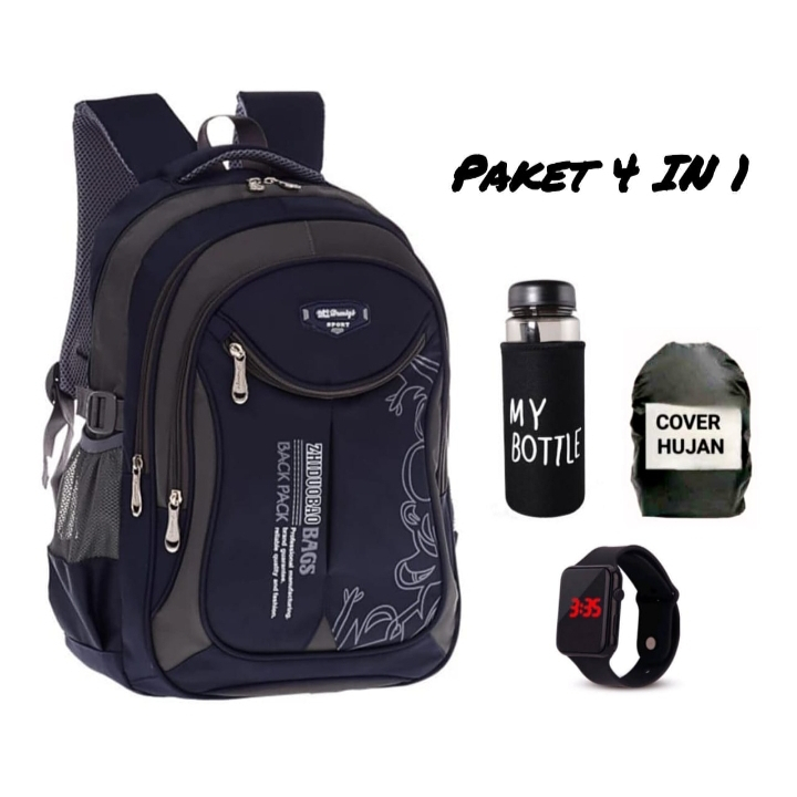 Tas Sekolah Anak Laki Laki SD SMP Hitam Keren Kuat Dan Tebal Ada Mantelnya Tass Ransel Polo Pria Wan
