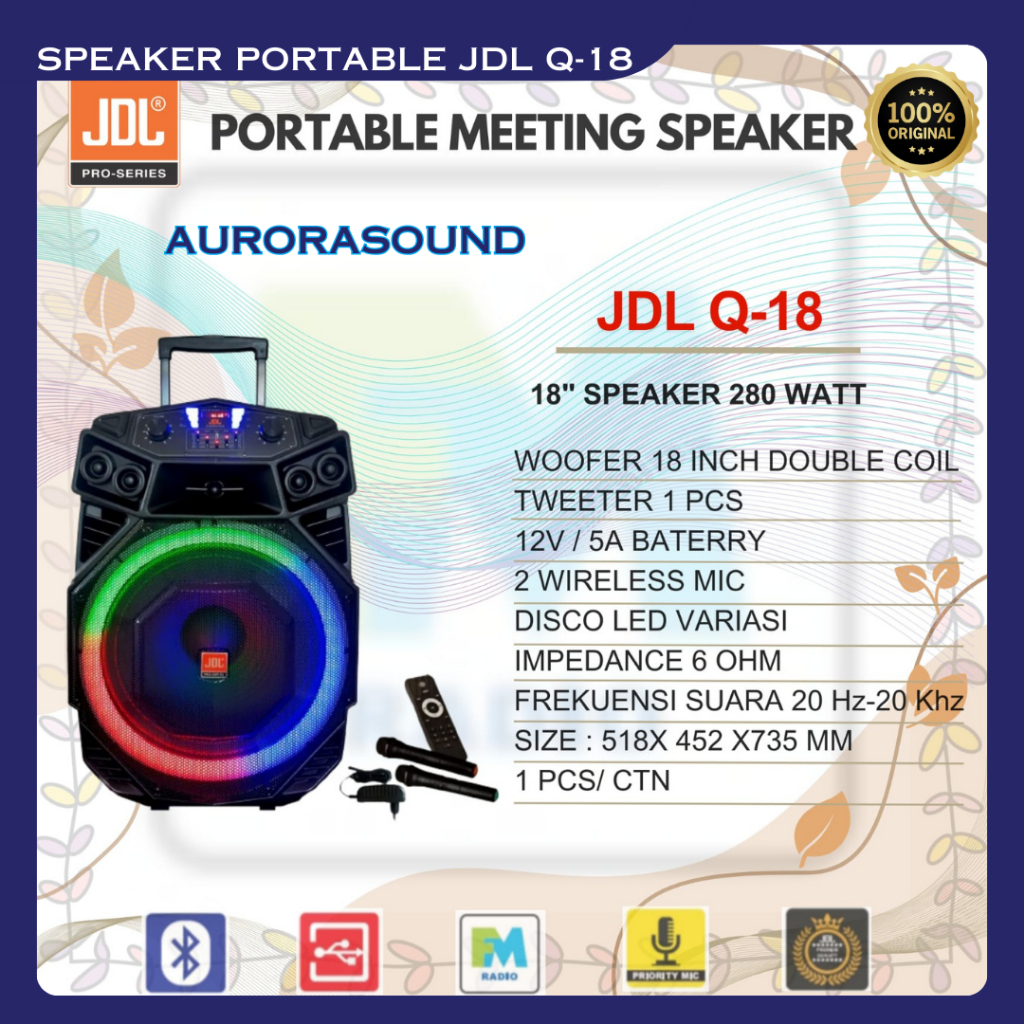 SPEAKER PORTABLE JDL Q-18 SPEAKER 18 INCH WIRELESS BLUETOOTH ORIGINAL GARANSI