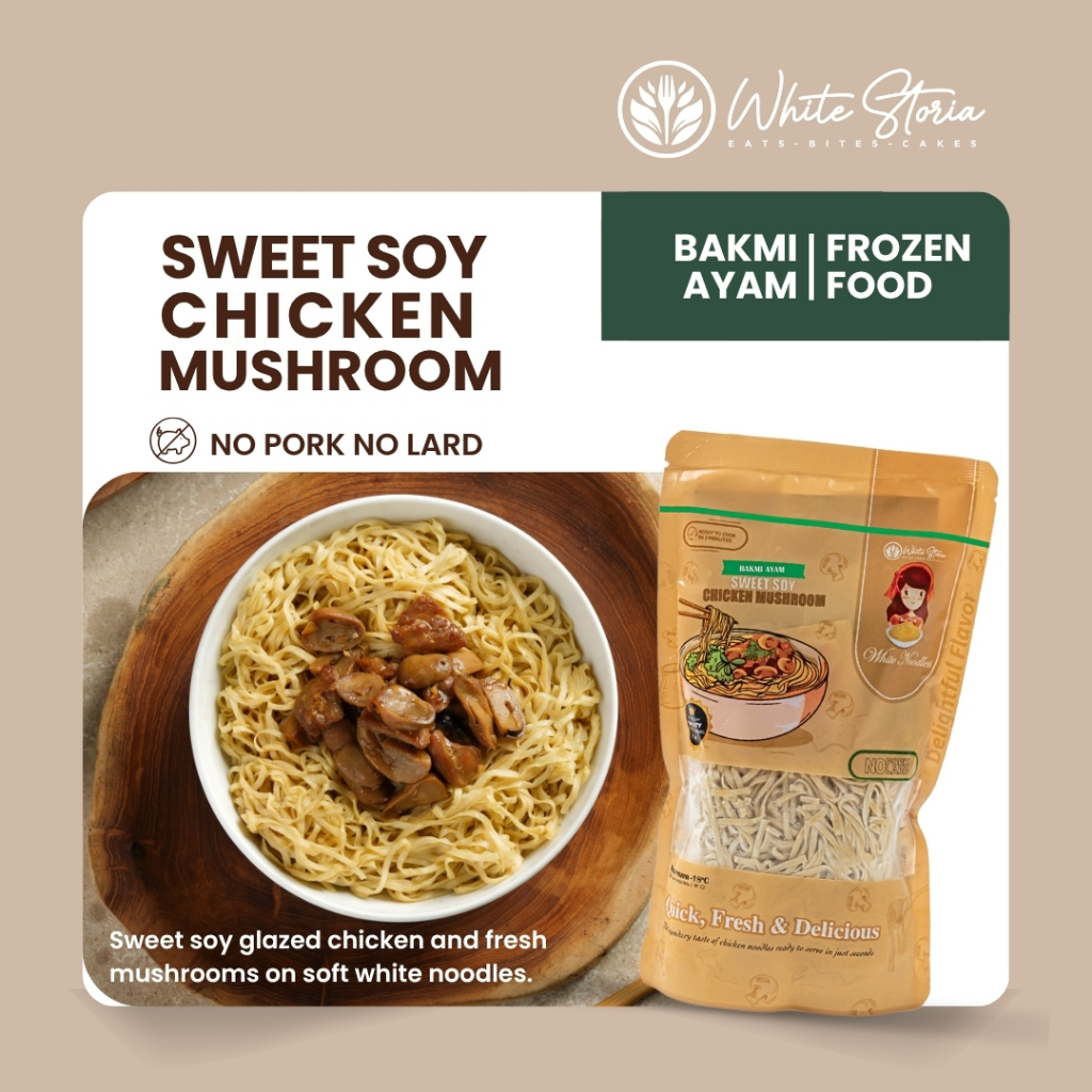 

WHITE STORIA - Bakmi Ayam Frozen Premium - White Noodles Sweet Soy Chicken Mushroom - NO PORK NO LARD