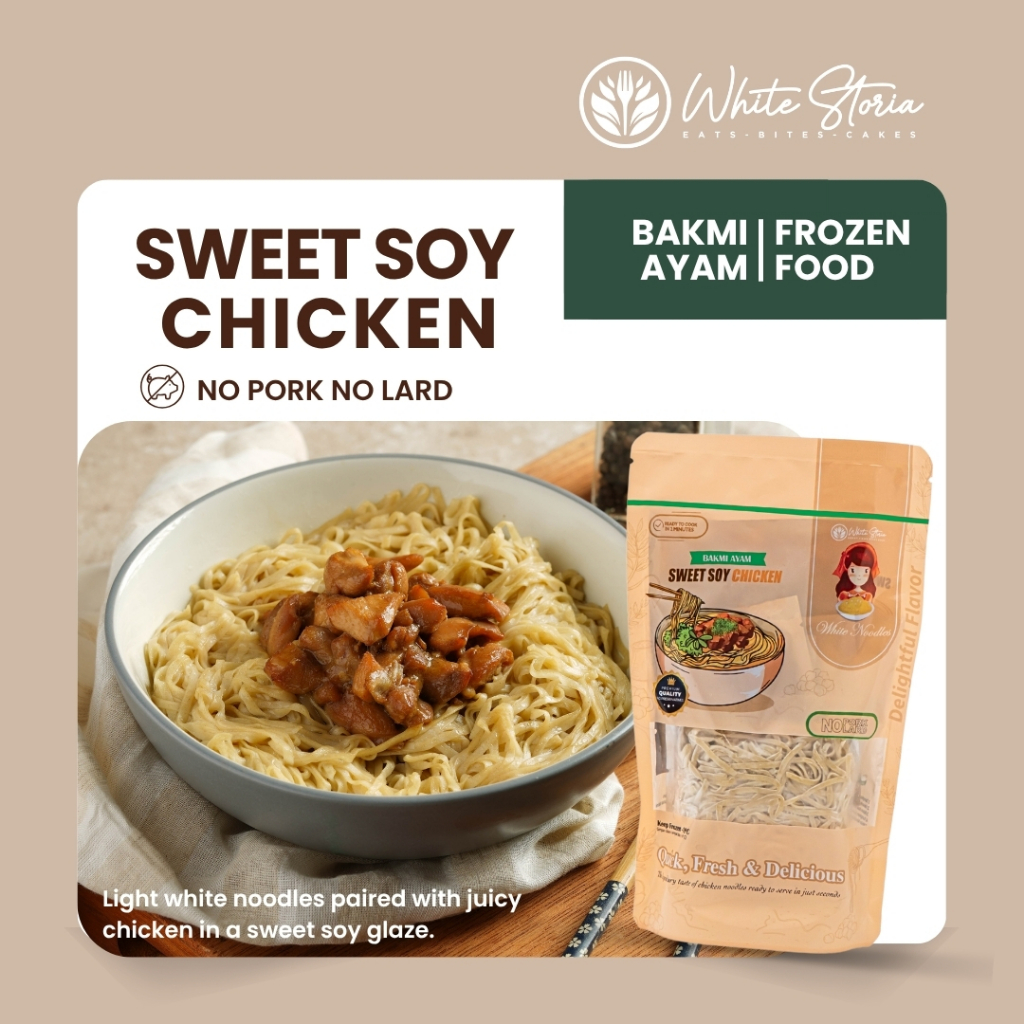 

WHITE STORIA - Bakmi Ayam Frozen Premium - White Noodles Sweet Soy Chicken - NO PORK NO LARD