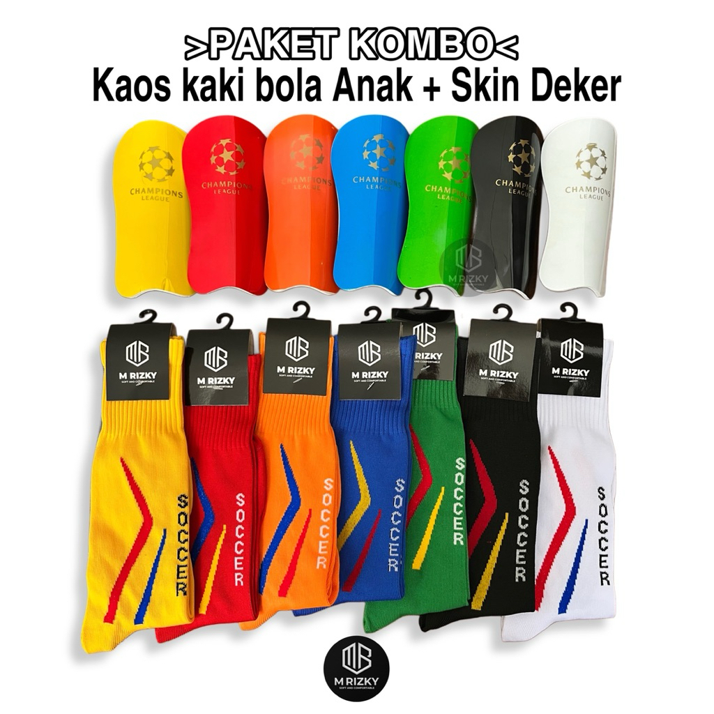 ( 1 Paket ) Kaos kaki Bola Anak & Deker Kaki Anak SD/Kaos Kaki Sepak Bola Anak +Skin Deker