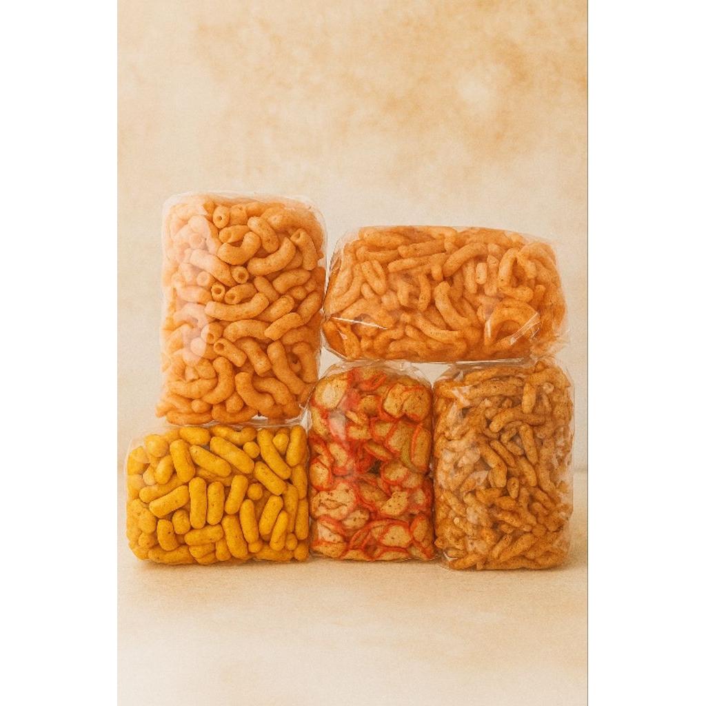 

Paket Bundling isi 5 macam snack kiloan rasa PEDAS