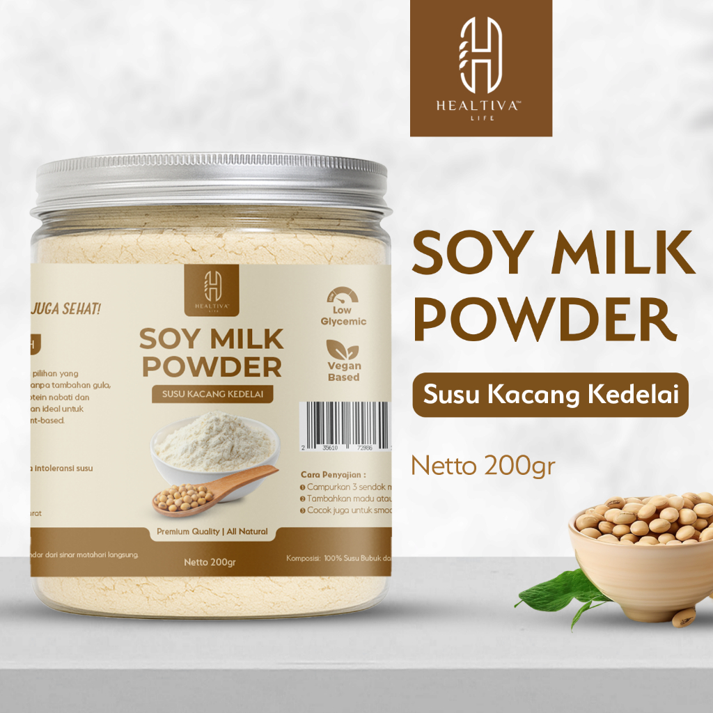 HEALTIVA Susu Kedelai Bubuk Murni Soy Milk Powder Pure Kedele Bubuk Tanpa Gula Tambahan 200gr