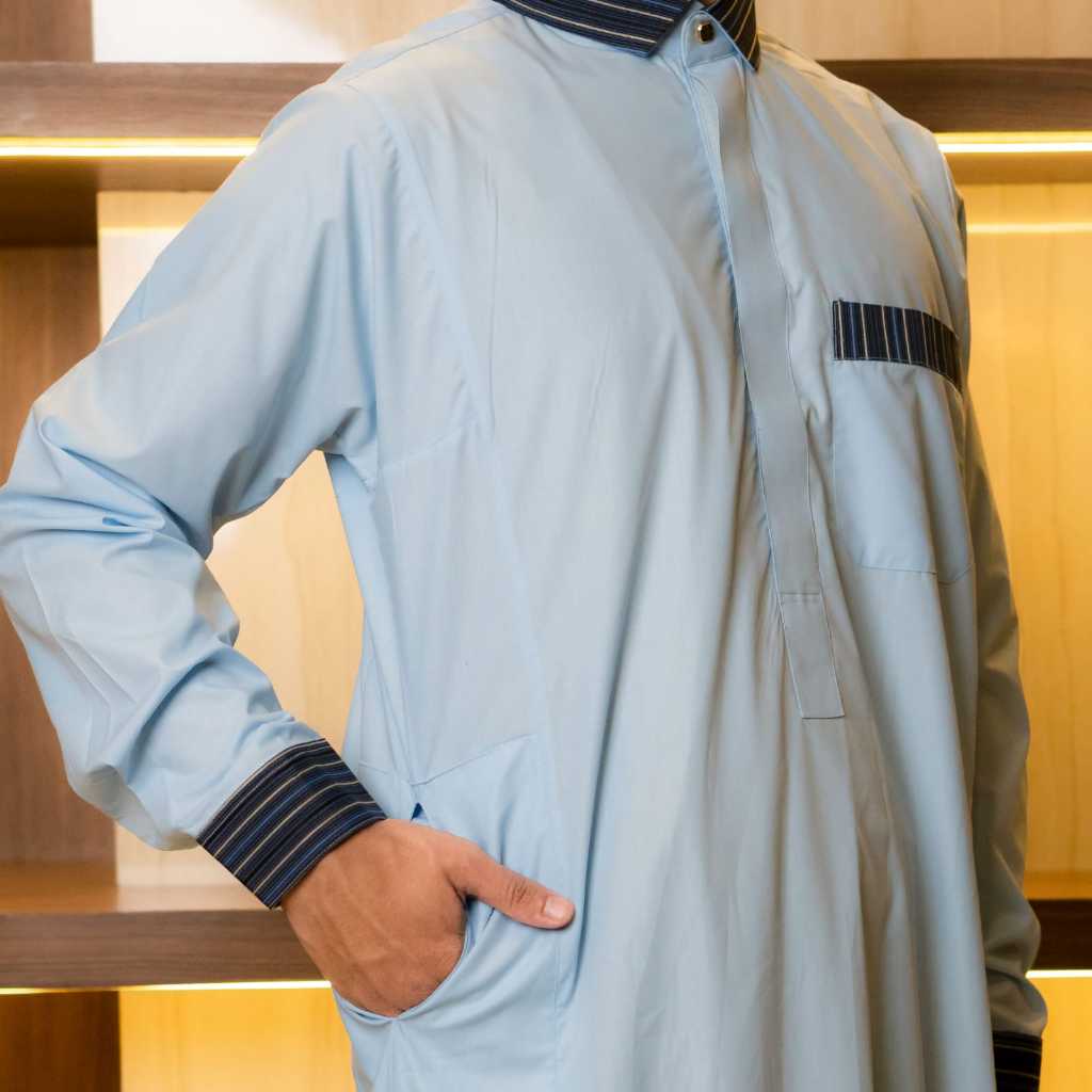 Jubah Gamis Kombinasi Tayassar Biru Muda