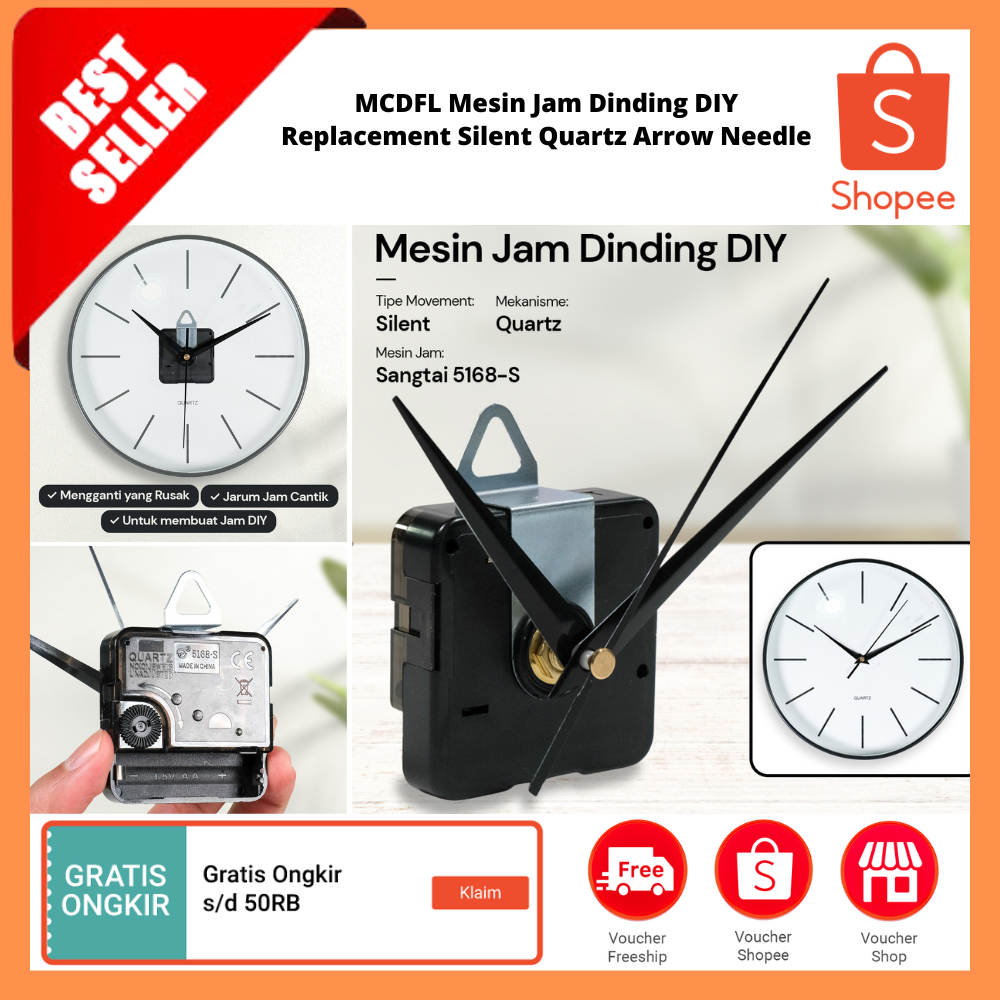 Mesin Jam Dinding DIY Replacement Silent Quartz Arrow Needle / Alat Perbaikan Mesin Jam Dinding