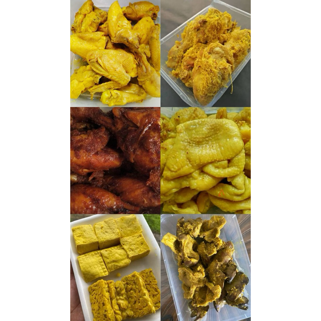 

Ayam ungkep kuning dan lengkoas, Ayam Bakar ungkep, Tahu dan tempe Ungkep