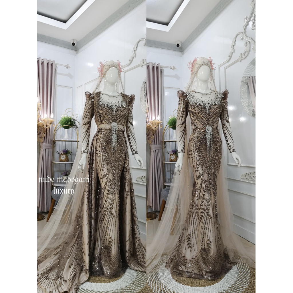 Terlaris Gaun dress wedding berekor | gaun slim barbie muslimah |Gown baju pengantin modern berekor