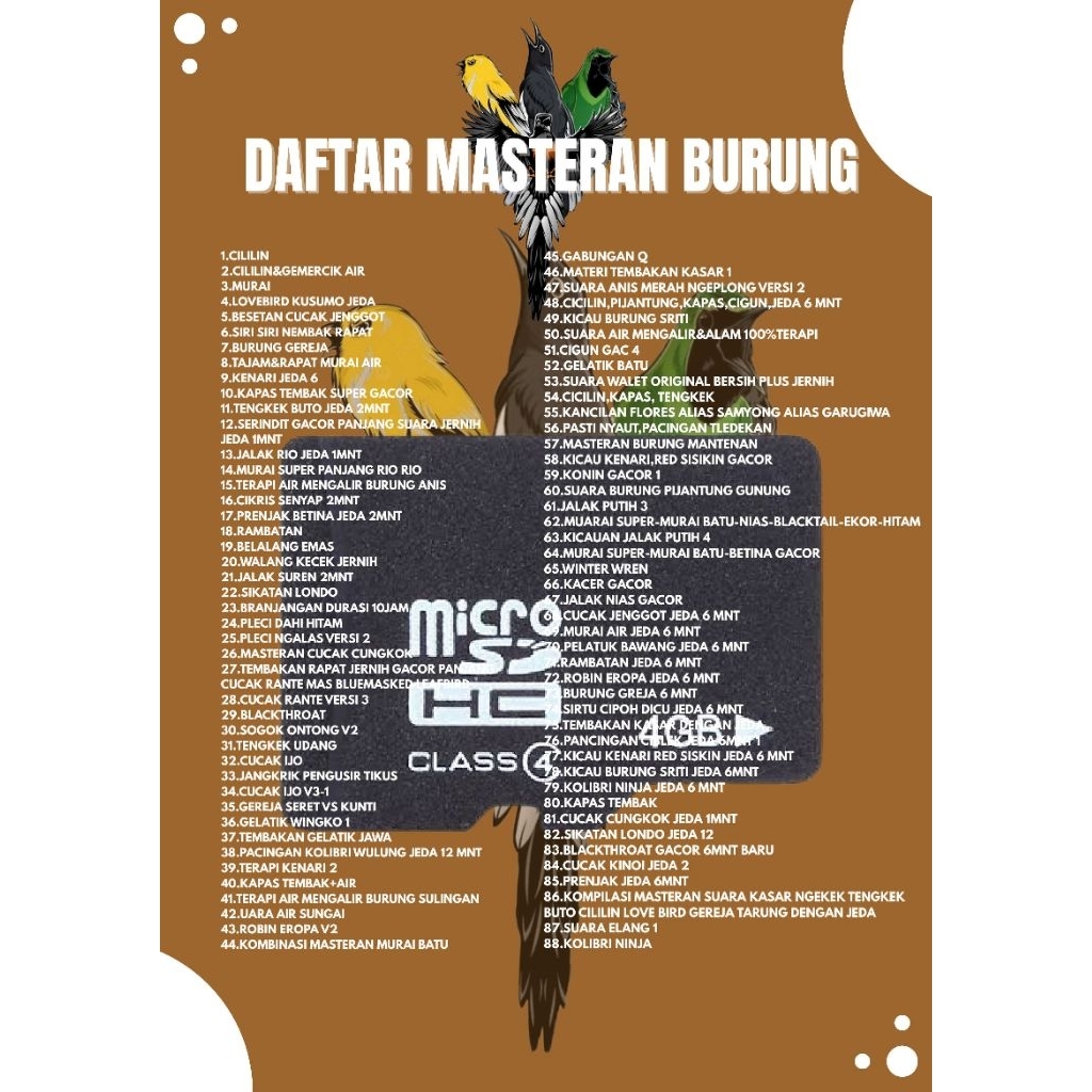 Memori mp3 masteran burung 88 isi masteran burung