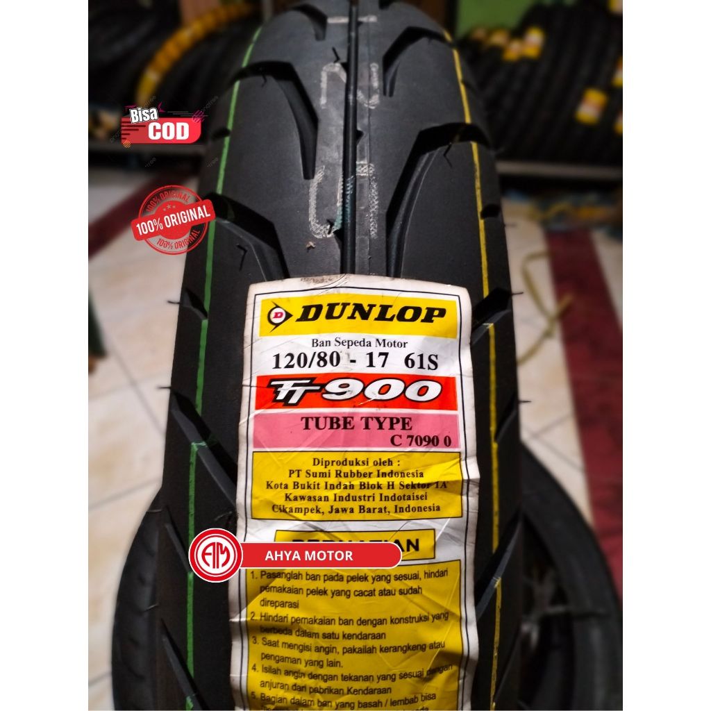 BAN LUAR DUNLOP BELAKANG MOTOR BEBEK UK. 120/80/17 NON TUBBELES