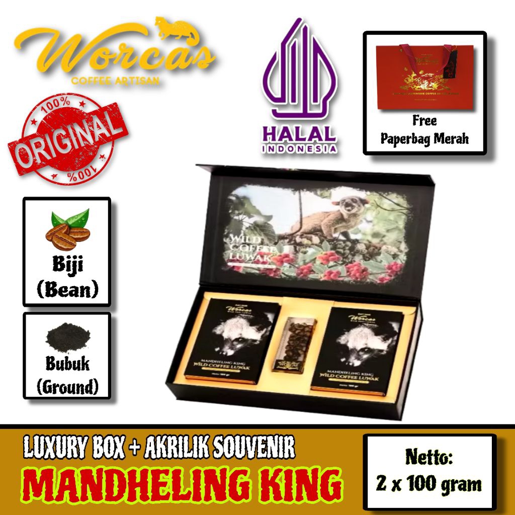 

MANDHELING KING Kopi Luwak | Worcas Wild Kopi Luwak Mandheling King 2 x 100 gram | Luxury Box + Akrilik Souvenir | Kiriman Hadiah Terbaik Untuk Orang Tersayang
