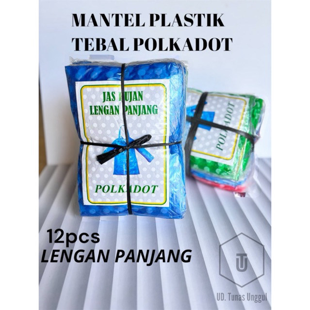 12pcs JAS HUJAN PLASTIK MOTIF POLKADOT/jas hujan plastik atasan tebal/jas hujan tebal/mantel plastik