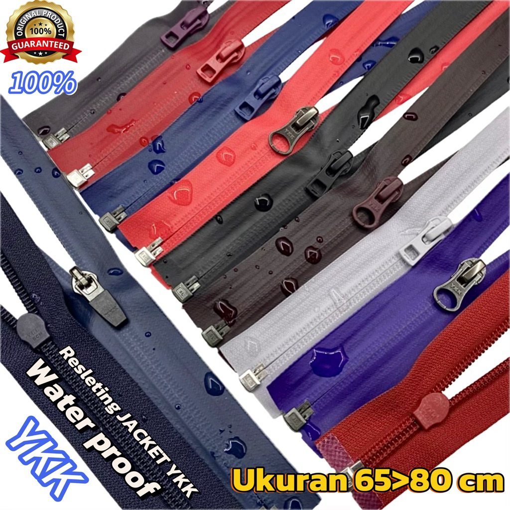 per pcs  resleting jacket 100% YKK WATERPROOF koil no 5 ukuran 65>80 cm