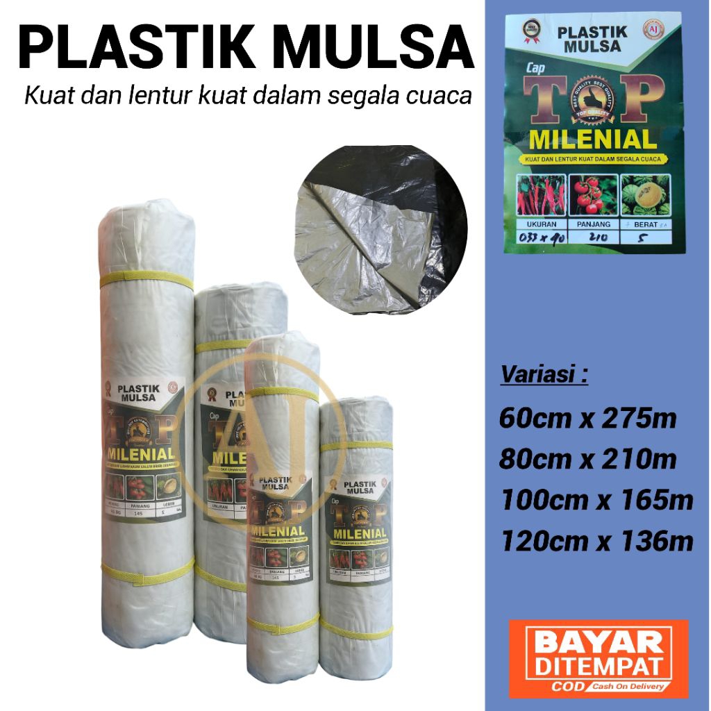 Plastik Mulsa | Plastik Pertanian Hitam Perak | 1 roll = 5kg | Merk TOP MILENIAL
