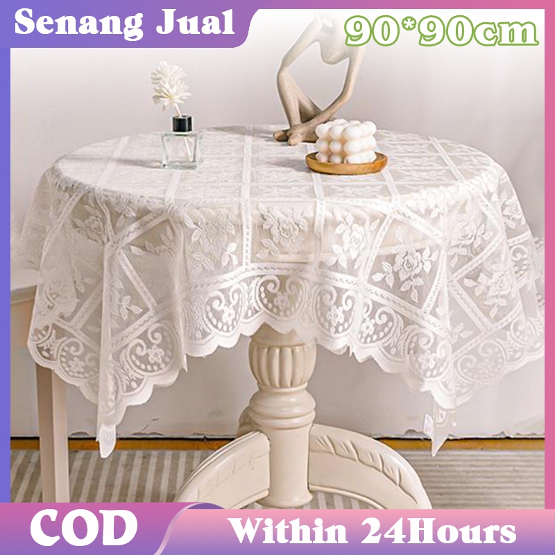 90*90cm Taplak Meja Square Rajutan Taplak Meja Makan Kain Renda Vintage