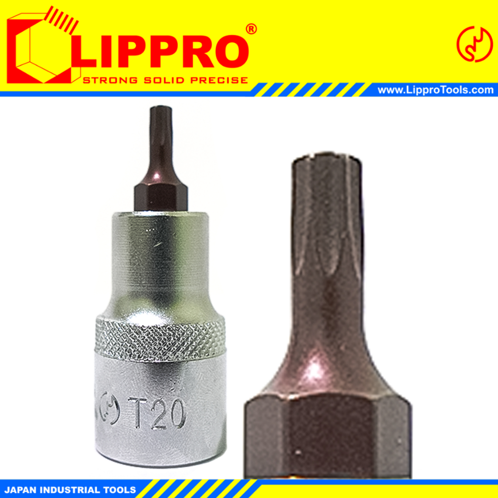 LIPPRO 3410TT Mata Sok Kunci L Bintang Pendek (T20-T25-T27-T30-T40) Star Bit Socket Short 1/2 Inch