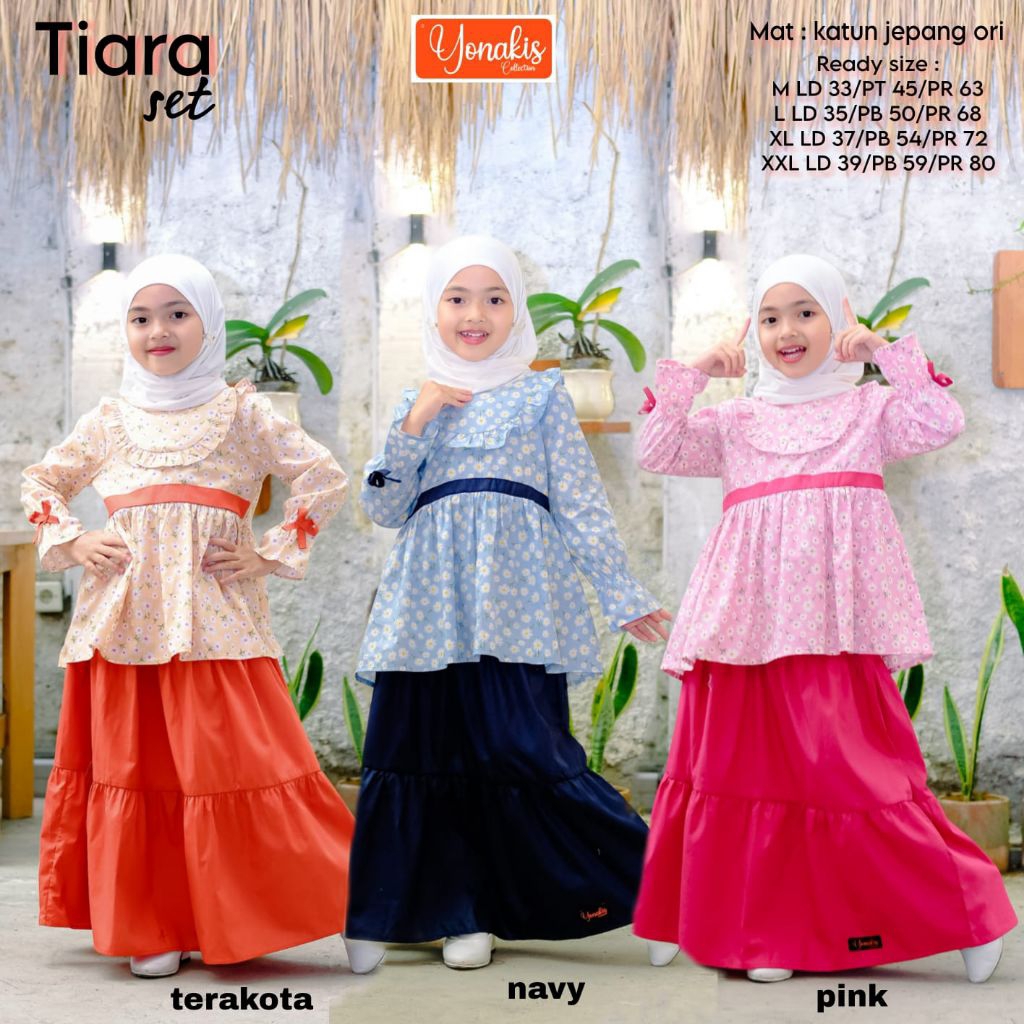 Tiara Set By Yonakis Setelan Anak Perempuan Muslimah Cantik Lucu Bahan Katun Jepang Ori Usia 4 Sampa