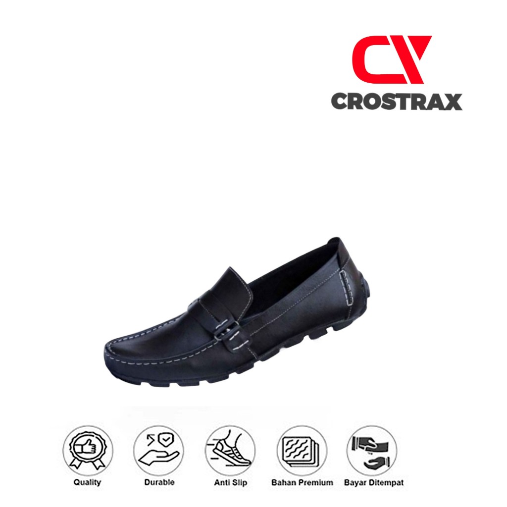 Sepatu Casual Pria Kulit Asli Crostrax Ring Sol Karet Sepatu Slip On  Kerja Santai Selop Formal Kasu