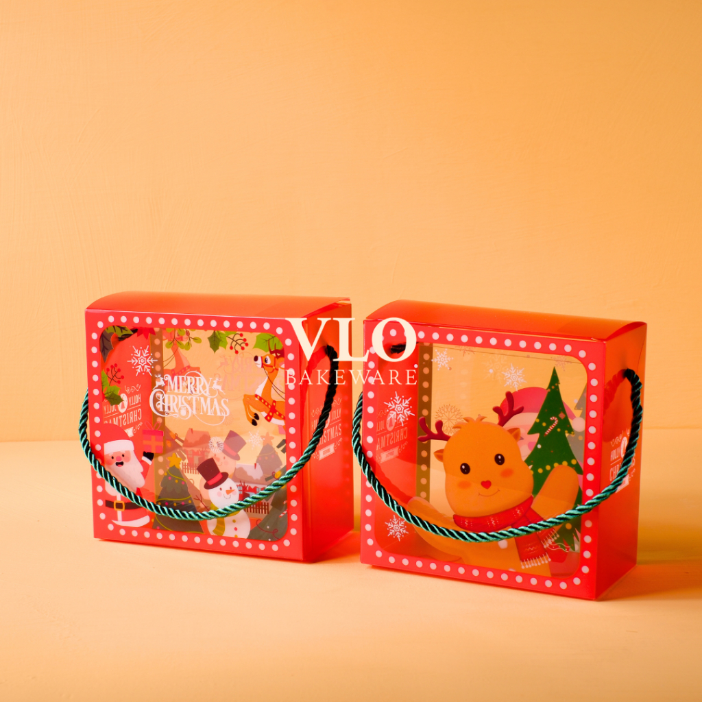 

[1 SET ISI 10 PCS] Kotak kue natal transparan handle | box hampers natal kue kering cokelat permen