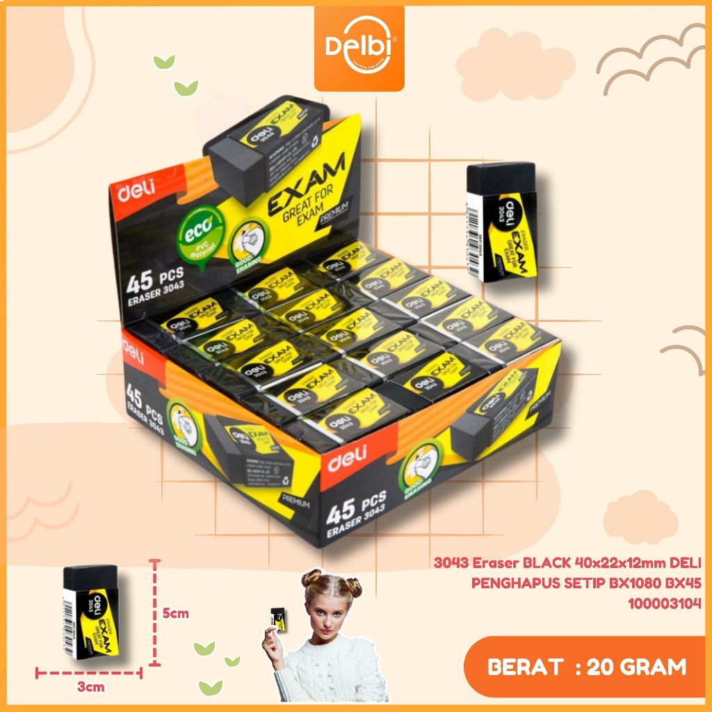 

PENGHAPUS / STIP HITAM DELI 3043 3043 Eraser BLACK 40x22x12mm