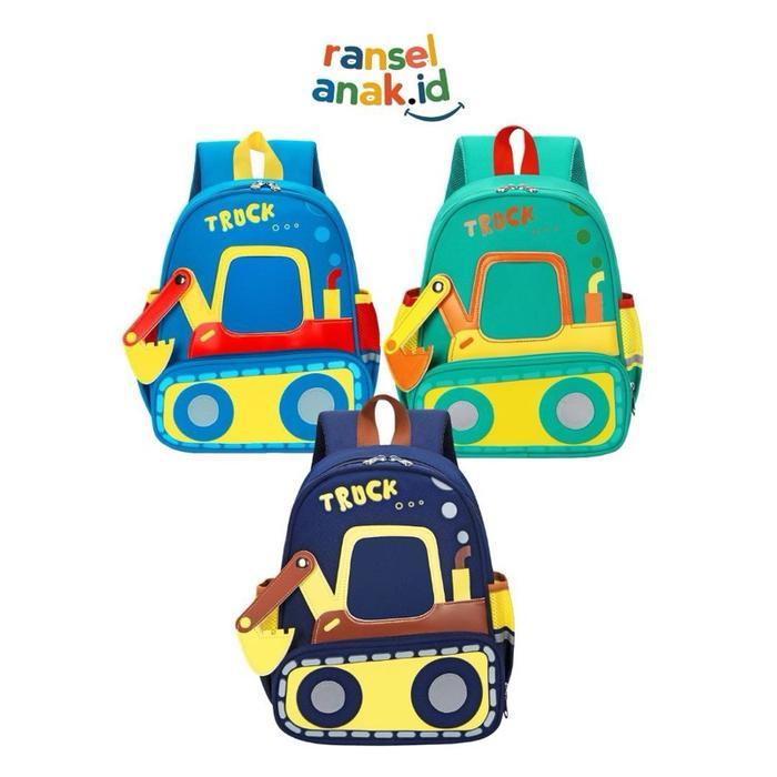 Excavabag - Tas Ransel Anak Paud Tk Anti Air Motif Excavator Pengait Dada Import / Tas Sekolah