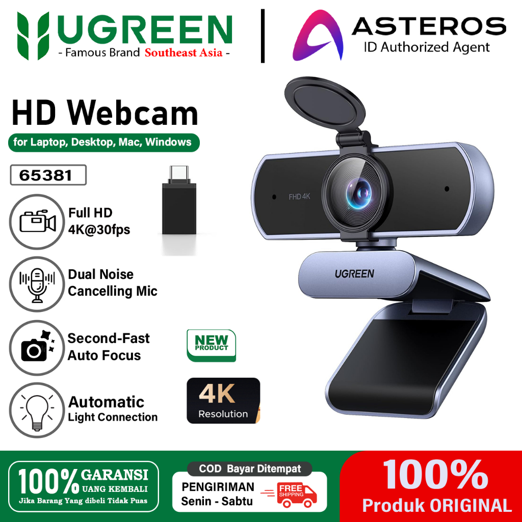 UGREEN Webcam 4K 30fps 1080P 60fps Ultra HD Autofocus with Dual Microphone Privacy Cover