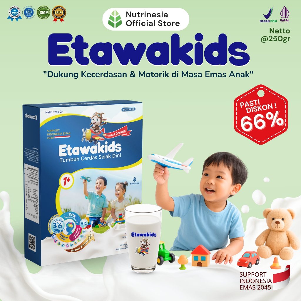 

Susu Anak Cerdas Etawakids Platinum Formula Brain dengan DHA, Omega 3 6 Untuk Bantu Motorik, Kecerdasan & Imunitas 1 Box