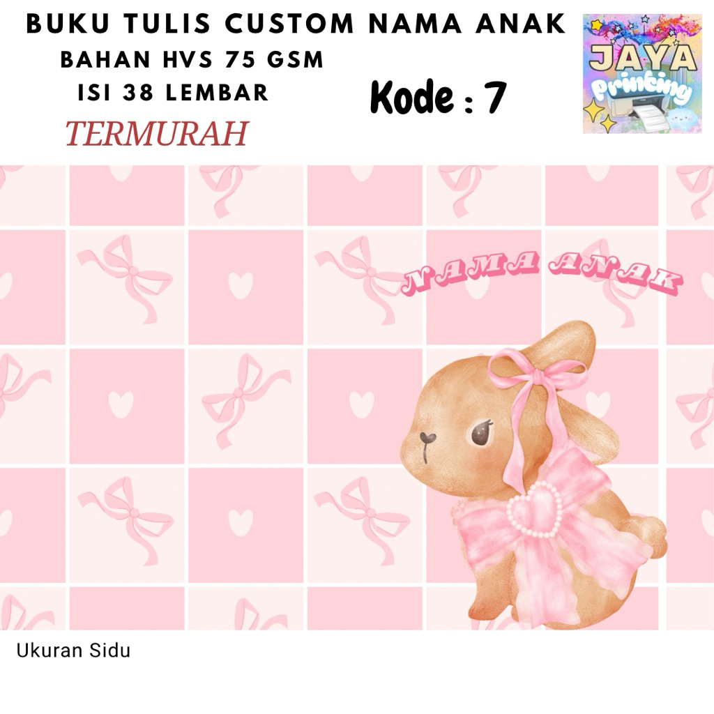 

Buku Tulis CUSTOM NAMA ANAK MURAH ukuran S1du Buku tulis Anak Murah isi 38 Lembar