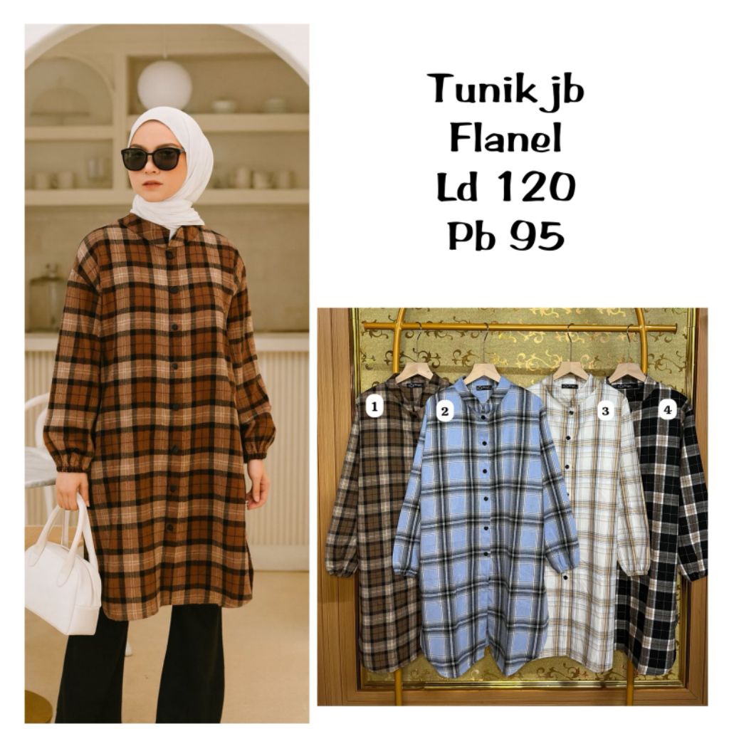 Tunik kotak planel wanita dewasa ld 110 dan ld 125  pb 95 /Atasan tunik wanita /katun planel premium